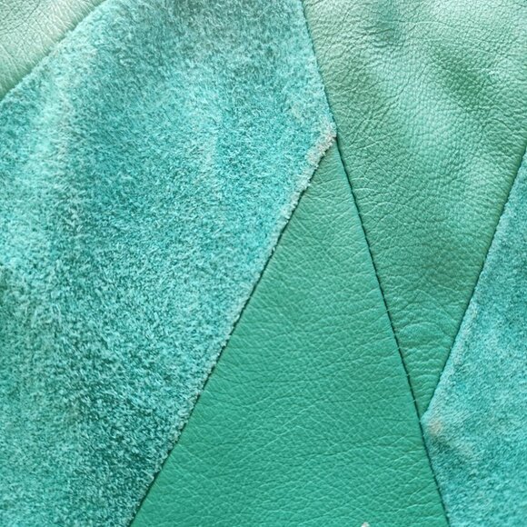 Vintage Green Leather Suede Midi Skirt Unique Geometric Artsy Fits M? SEE NOTE - Picture 10 of 11